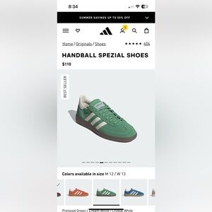 Green ADIDAS Handball Spezial Shoes, Men’s 9
